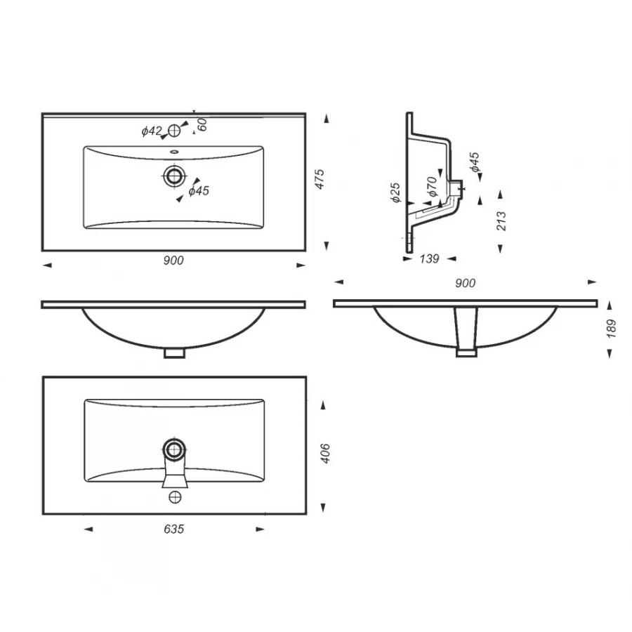 Раковина Sanita luxe Quadro 90 белый QDR90SLWB01