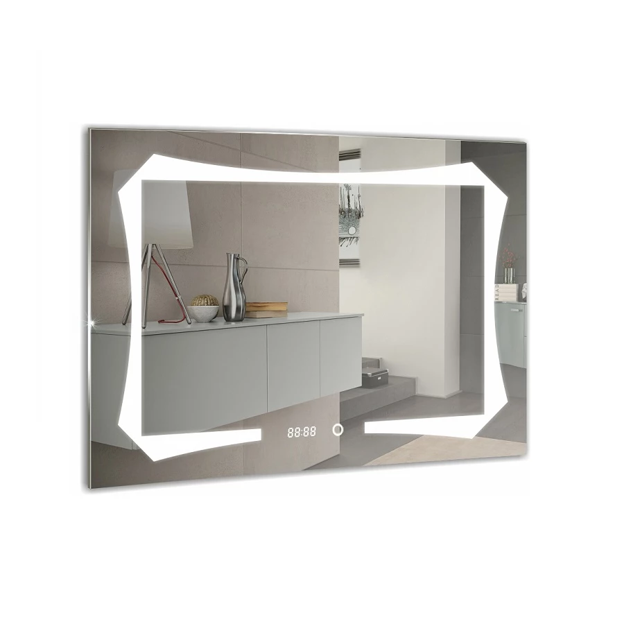 Зеркало Azario Oтто-4 c подсветкой и диммером сенсорный выключатель часы ФР-00001398 80х60 см