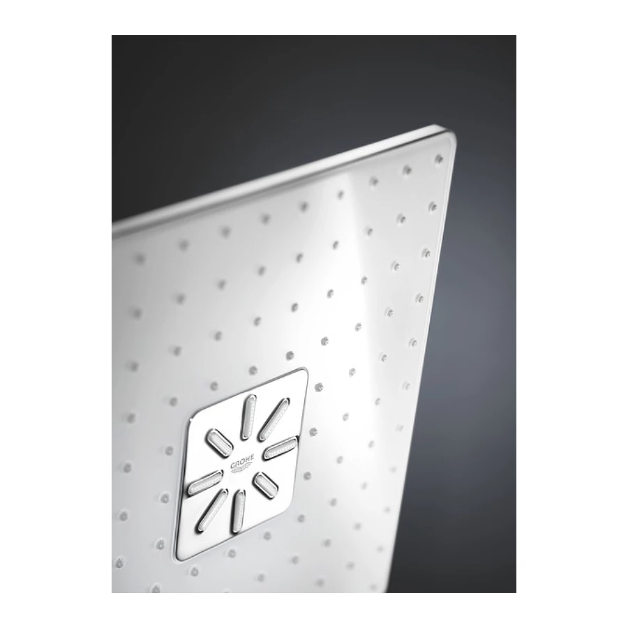 Верхний душ Grohe Rainshower SmartActive Cube с душевым кронштейном 2 режима струи белая луна 26479LS0 430 мм