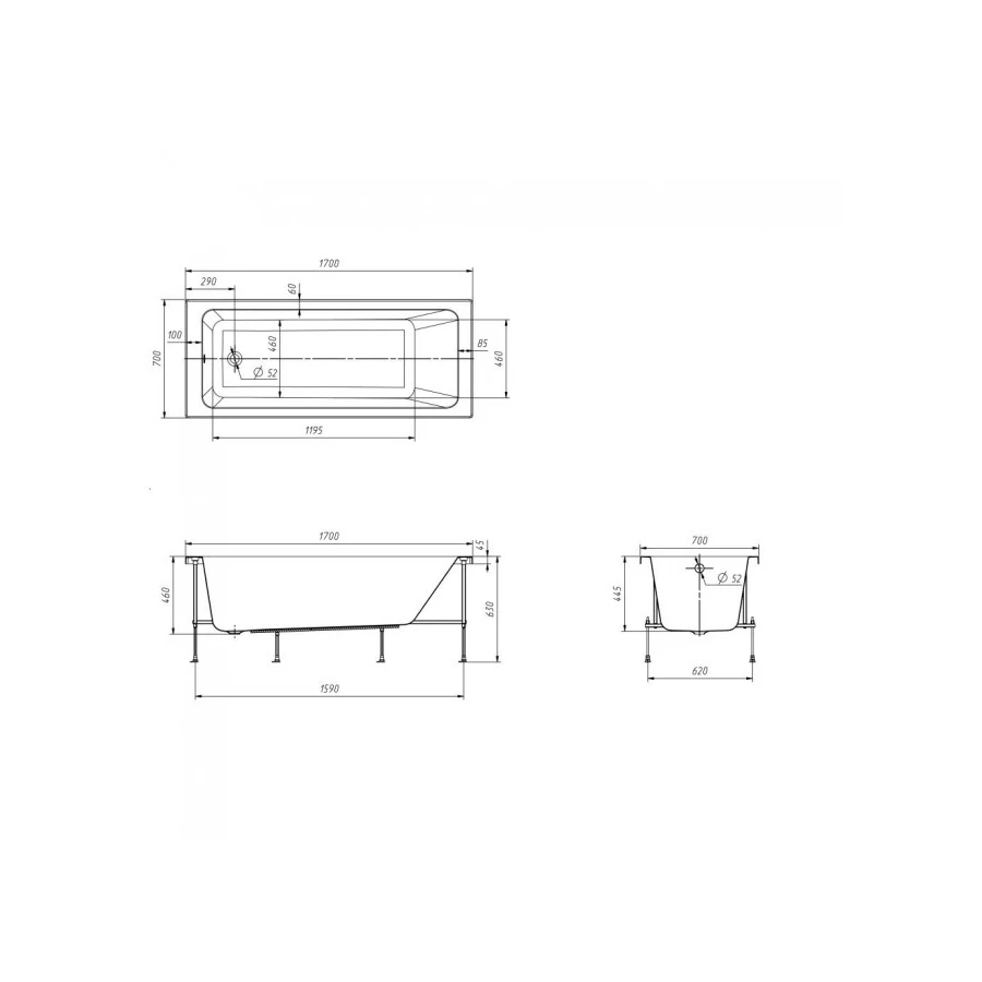 Акриловая ванна Roca Leon прямоугольная белый 248658000 1700x700 мм