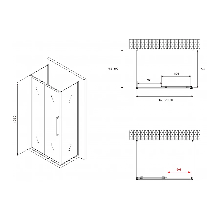 Душевой уголок Abber Schwarzer Diamant AG30160BMH-S80BM-S80BM