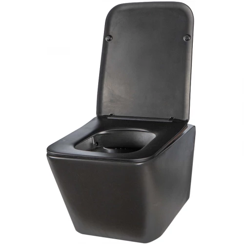 Унитаз подвесной безободковый Creto Logan L2 с крышкой сиденьем микролифт черный матовый 1002-002-L2BLMAT