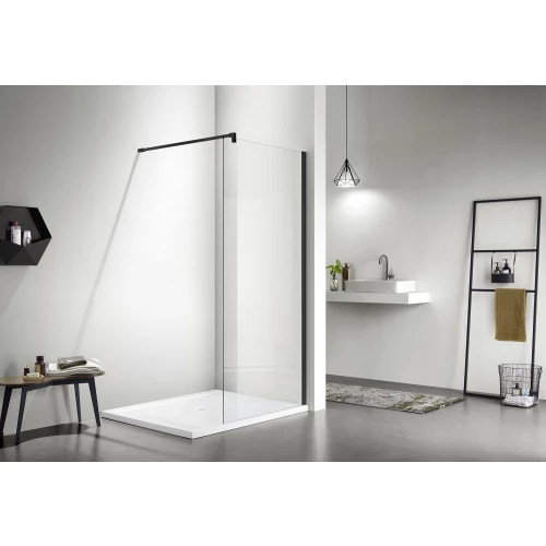 Душевая перегородка Aquatek Walk in с держателем профиль черный стекло прозрачное AQ WIW 11020BL 110х200 см