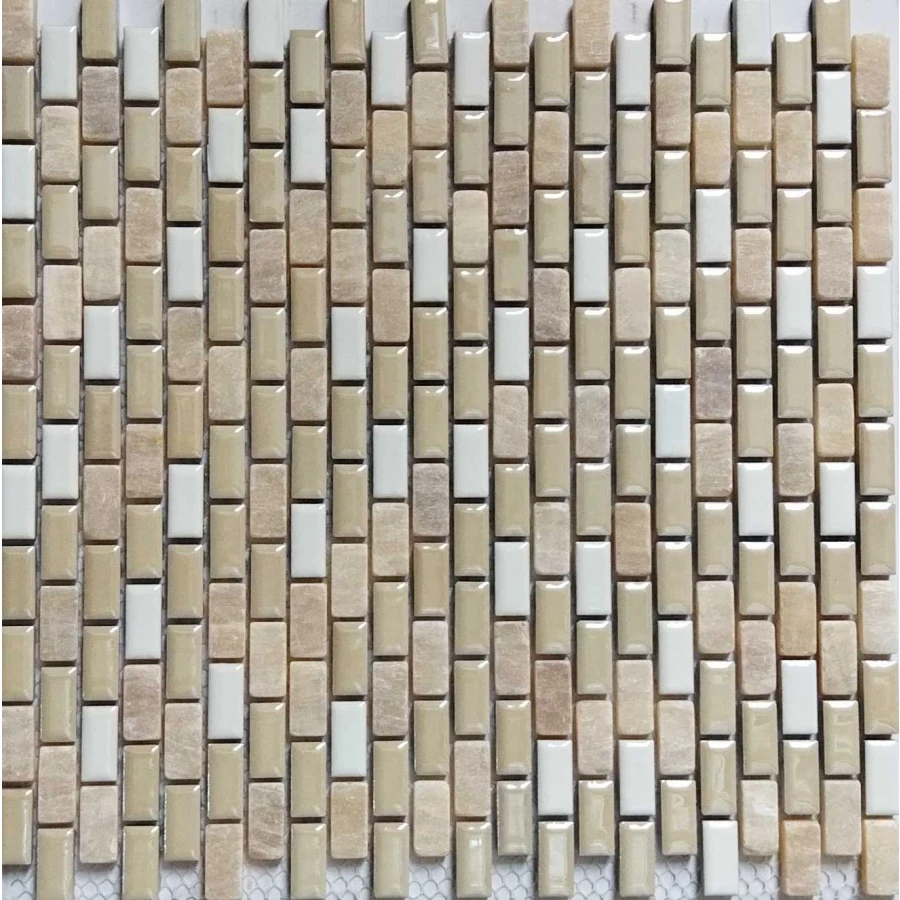 Мозаика Tonomosaic 110 из керамики и камня, кремовая, бежевая 30*30 см