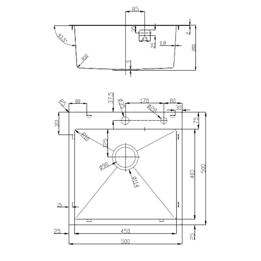 Кухонная мойка D&K нержавеющая сталь сатин DKS505004