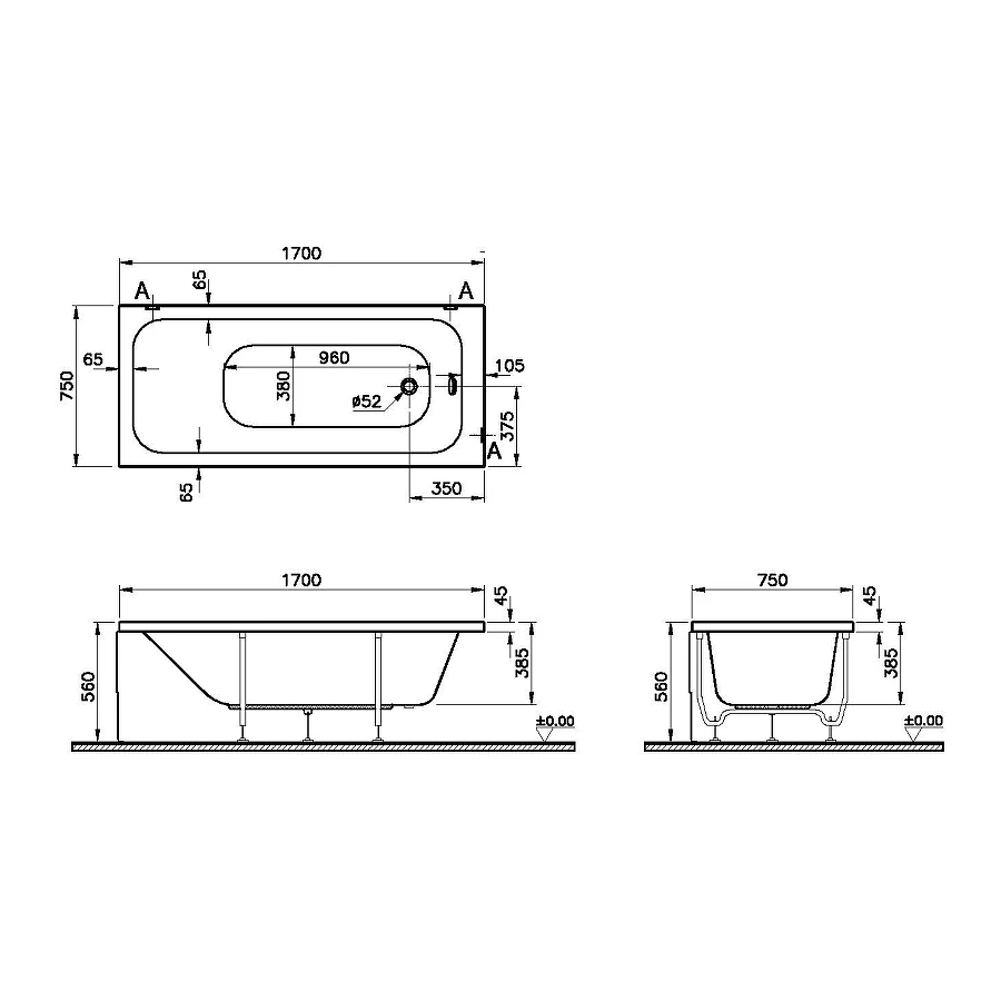 Ванна Vitra Optimum Neo 64570001000 170x75 см