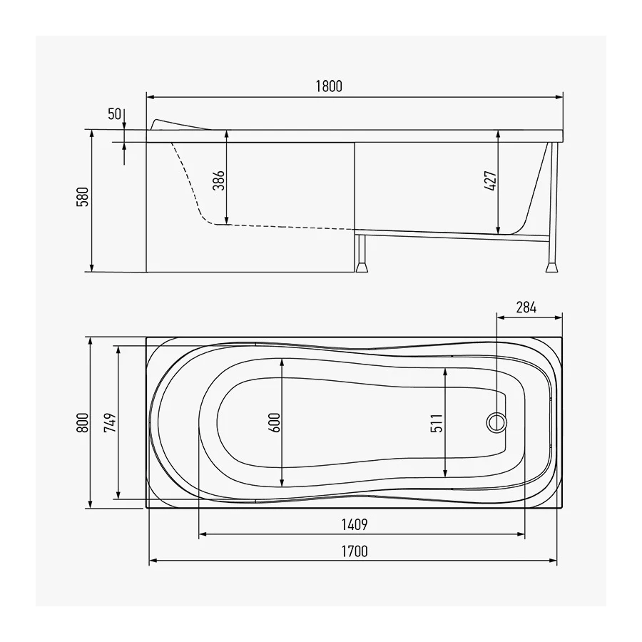 Акриловая ванна Timo Kata Kata1880 180x80x58 см