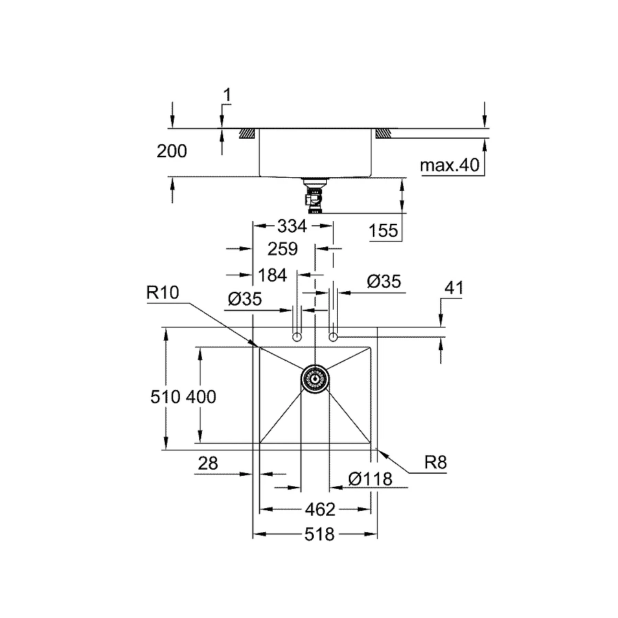 Мойка Grohe K800 60 -S 51,8/56 1.0 нержавеющая сталь 31583SD1