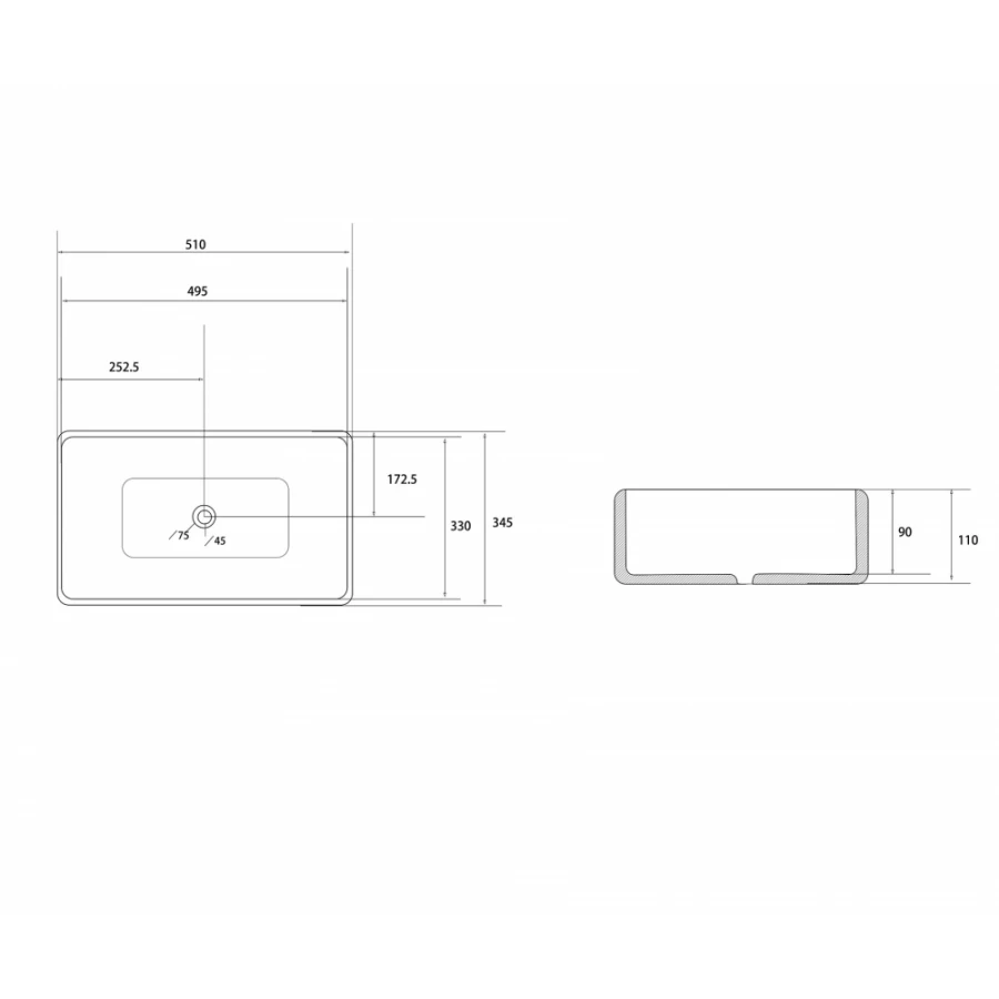 Раковина накладная Abber Rechteck черная матовая AC2207MB