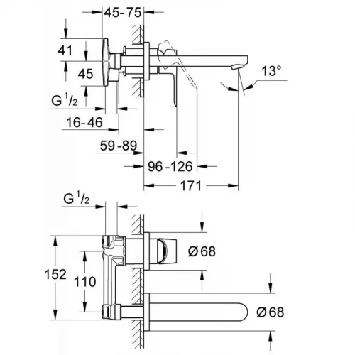 Смеситель для раковины Grohe BauEdge на 2 отверстия 20474000