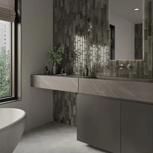 Плитка настенная DNA Calema Shadow Gloss глянцевая темно-серая 16х5,2 см