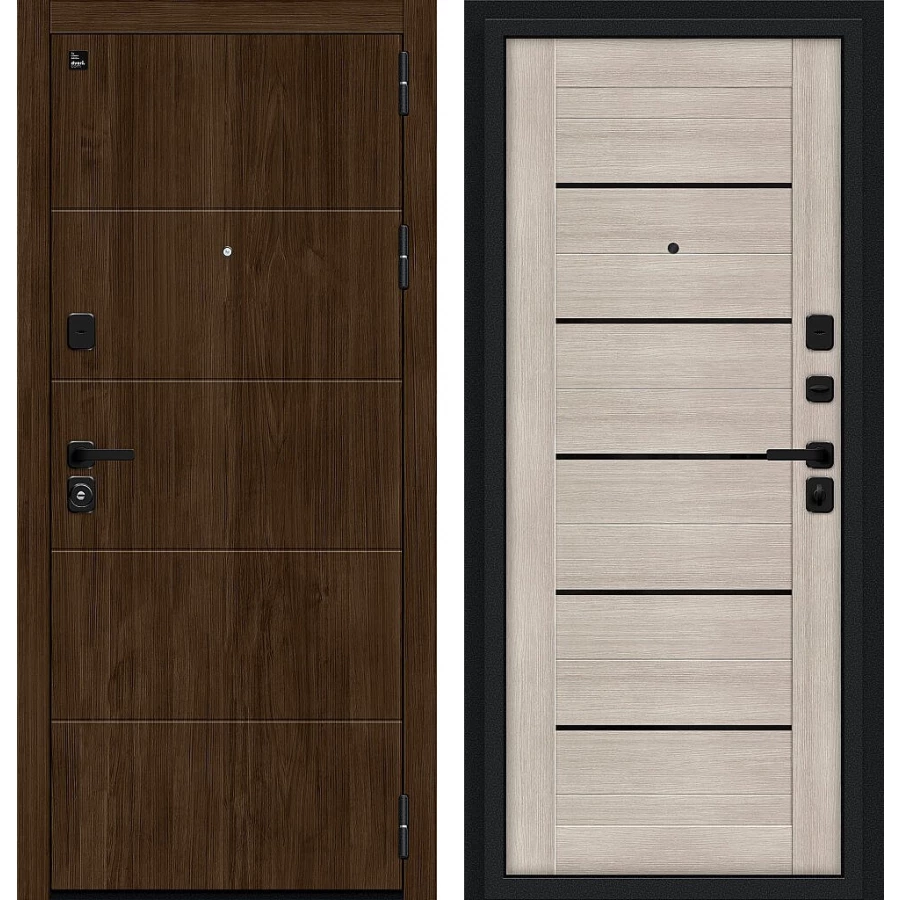 Входная дверь Bravo Райт/SBlack 205x96 Pecan/Cappuccino Melinga правое открывание