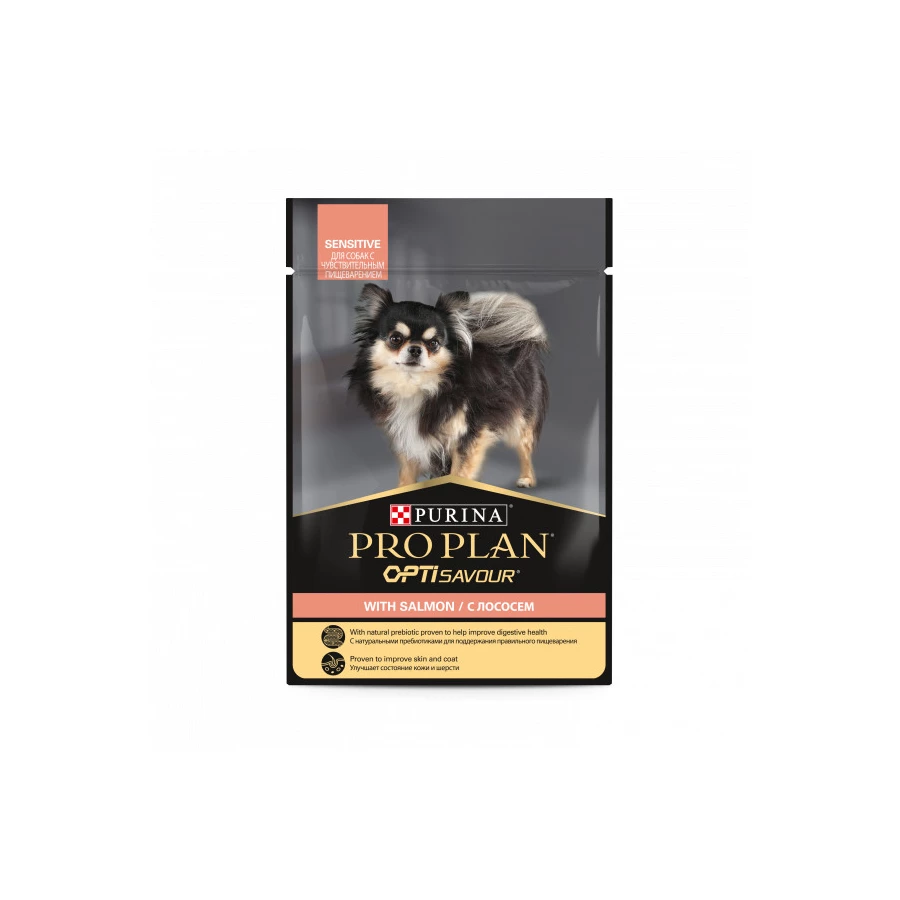 Консервы Pro Plan для взрослых собак с чувствительным пищеварением лосось пауч 85 гр