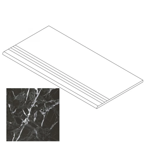 Ступень Gresse Simbel с насечками и завальцовкой мрамор черно-серый матовая GRS05-02 60х29,5 см