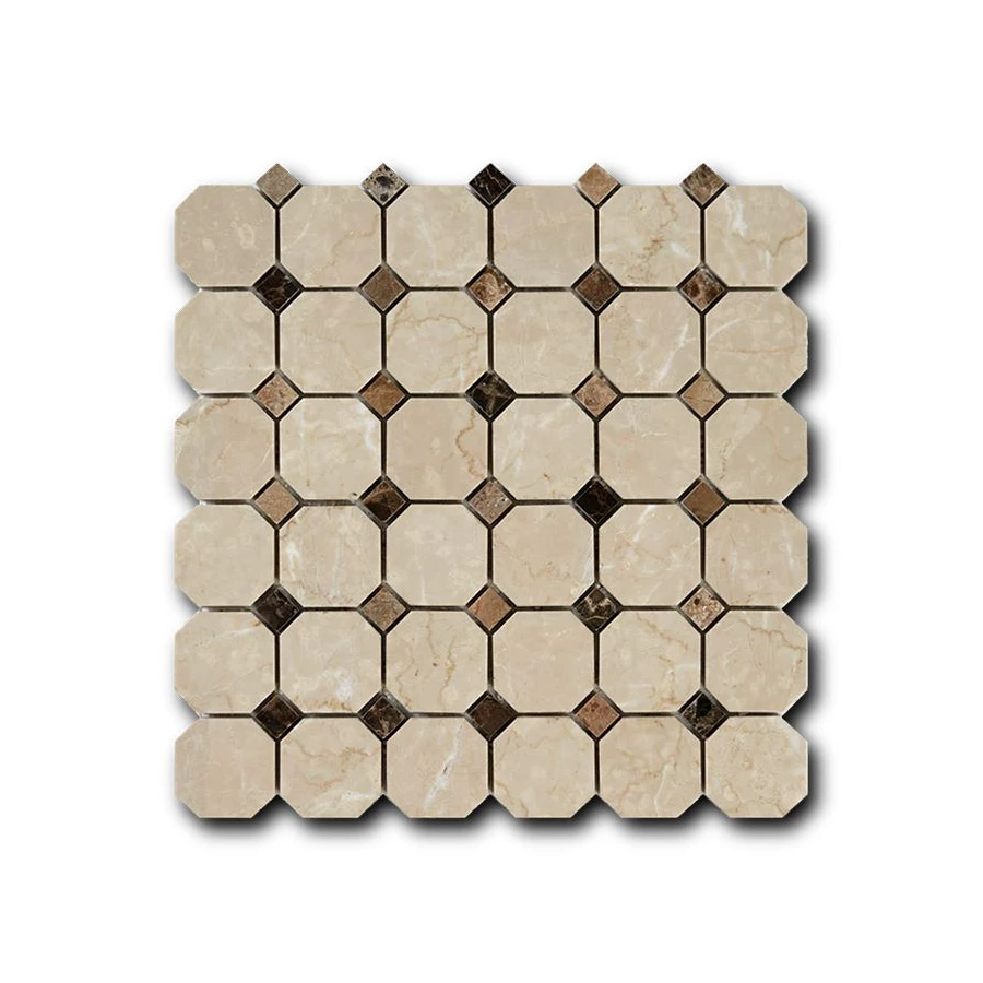 Мозаика Art&Natura Octagon Pattern Botticino Fiorito 49x49 Dark Imperador 15x15 глянцевая бежевая mm-octagon-bott+dark 30,5x30,5 см