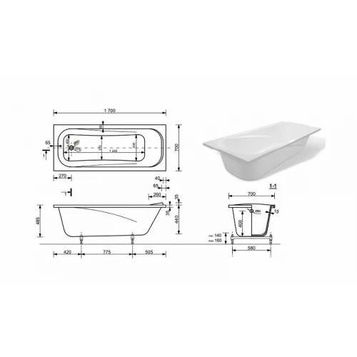 Ванна из литьевого мрамора Creto Nova белая 23-1112 170х70 см