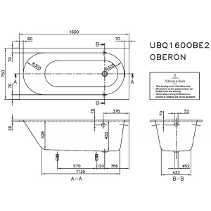 Квариловая ванна Villeroy&Boch Oberon UBQ160OBE2V-01 160x75 см