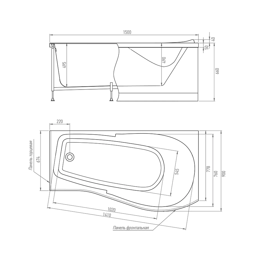 Акриловая ванна Timo Vino VINO1590R 150x90x66 см