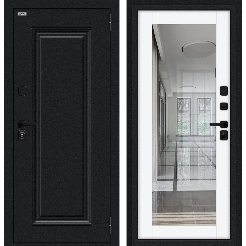 Входная дверь Bravo Thermo Флэш МФ/SBlack 205x96 Букле черное/White Silk правое открывание