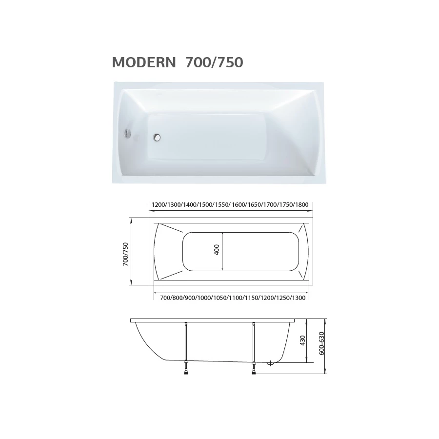 Акриловая ванна Creto Modalia белая 9-16570 165х70 см