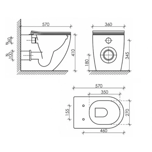 Унитаз приставной безободковый Creto Logan 1104-Logan-L7PP