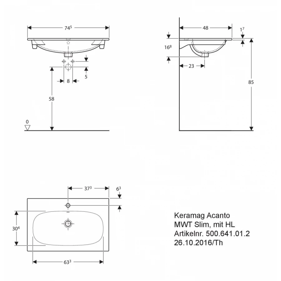 Встраиваемая раковина Geberit Keramag Acanto Шкафчик под раковину белый глянцевый 500.641.01.2+500.611.01.2 75х48 см