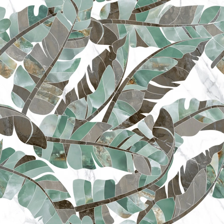 Керамогранит ITC Paola Bali Bianco A+B Polished Carving глянцевый зеленый 120х60 см