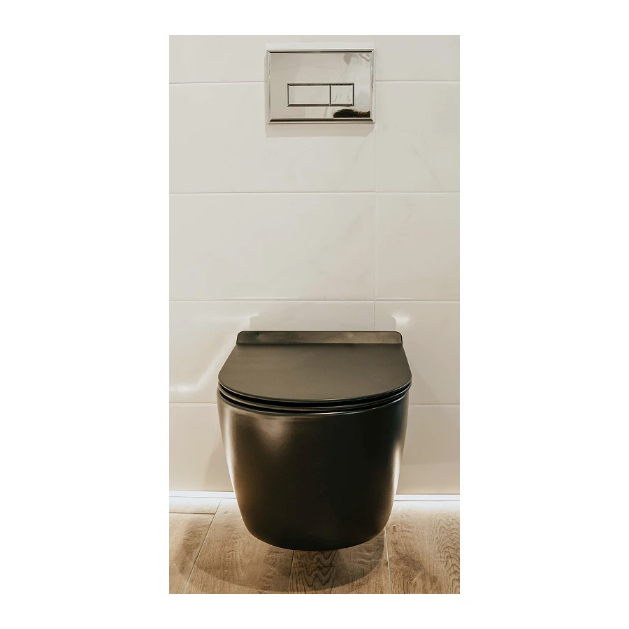 Унитаз подвесной безободковый Creto Logan L1 с крышкой сиденьем микролифт матовый черный 1001-002-L1BLMAT