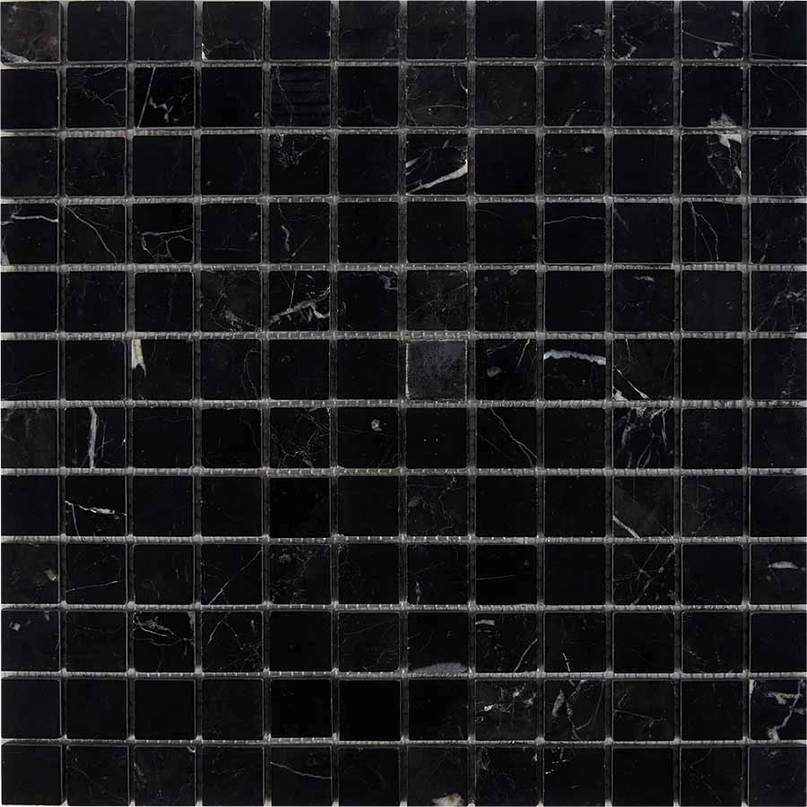 Мозаика Pixel mosaic Мрамор Nero Marquna чип 23х23 мм сетка Полированная Pix 245 30,5х30,5 см