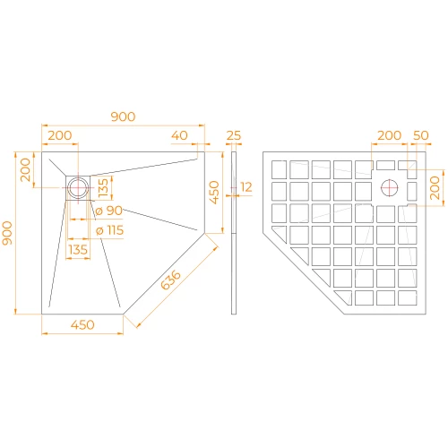 Душевой поддон трапеция RGW Stone Tray-G 14155099-02-11 90х90 см