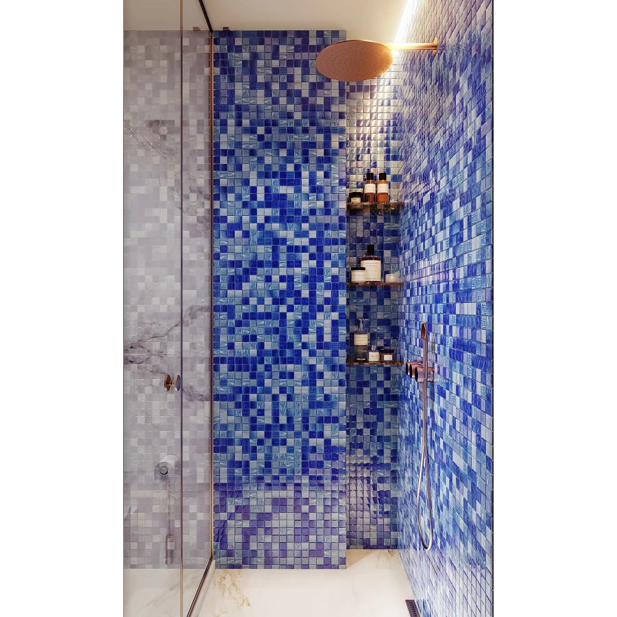 Мозаика Bonaparte Стеклянная мозаика Alaska dark blue 36х36 глянцевая синяя 30,4х30,4 см