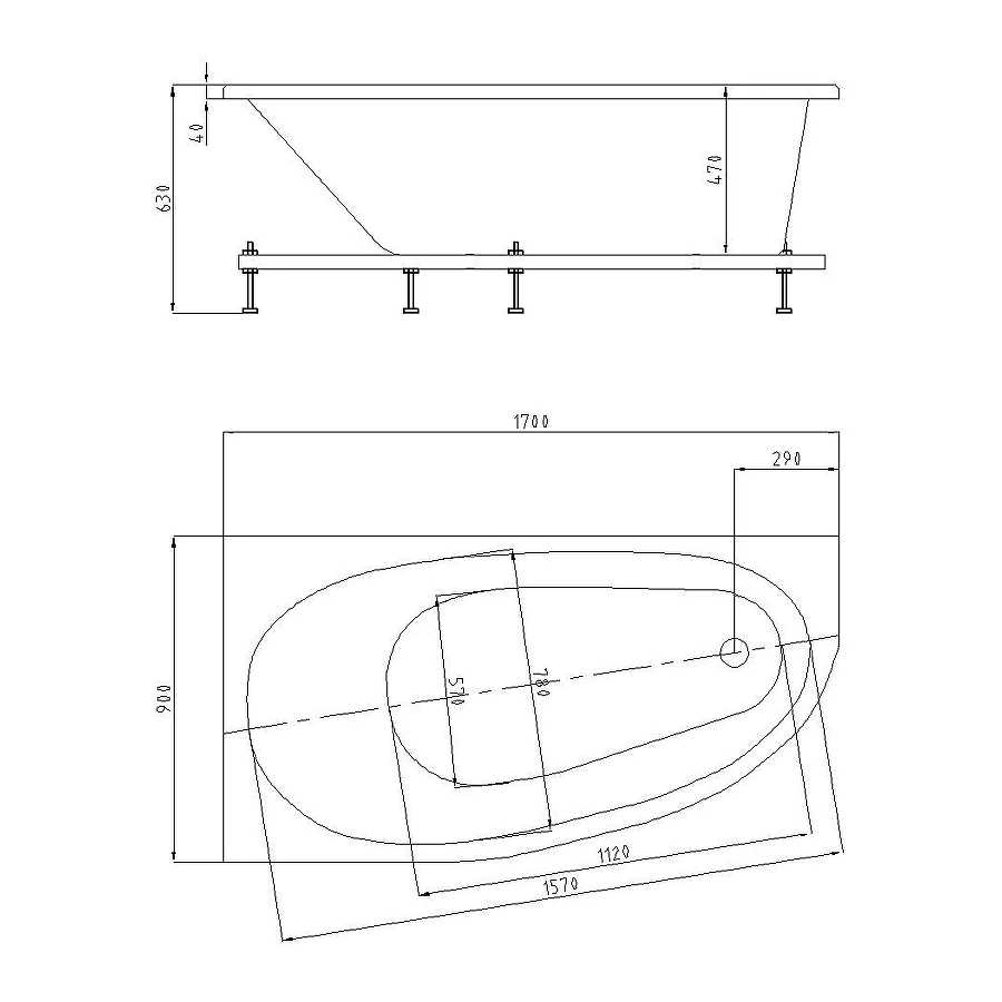 Ванна акриловая Aquatek Дива правая без гидромассажа DIV170-0000003 170х90 см
