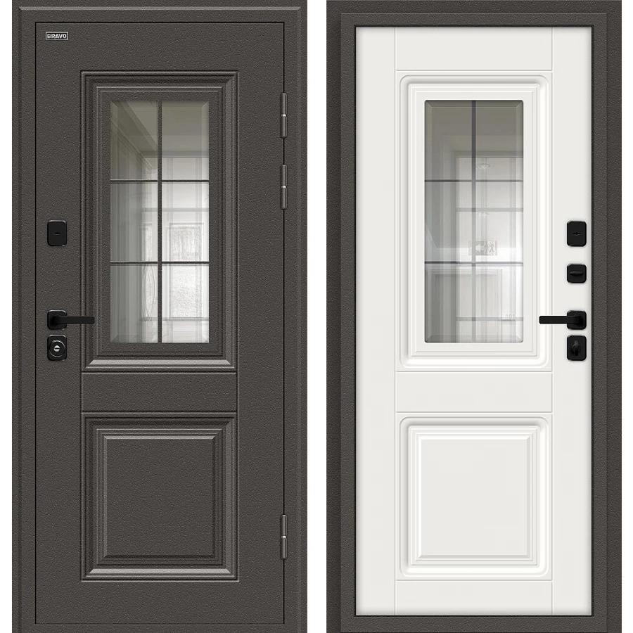 Входная дверь Bravo Шелтер СДР/SBlack 205x96 Старк шоколад/White Sand левое открывание