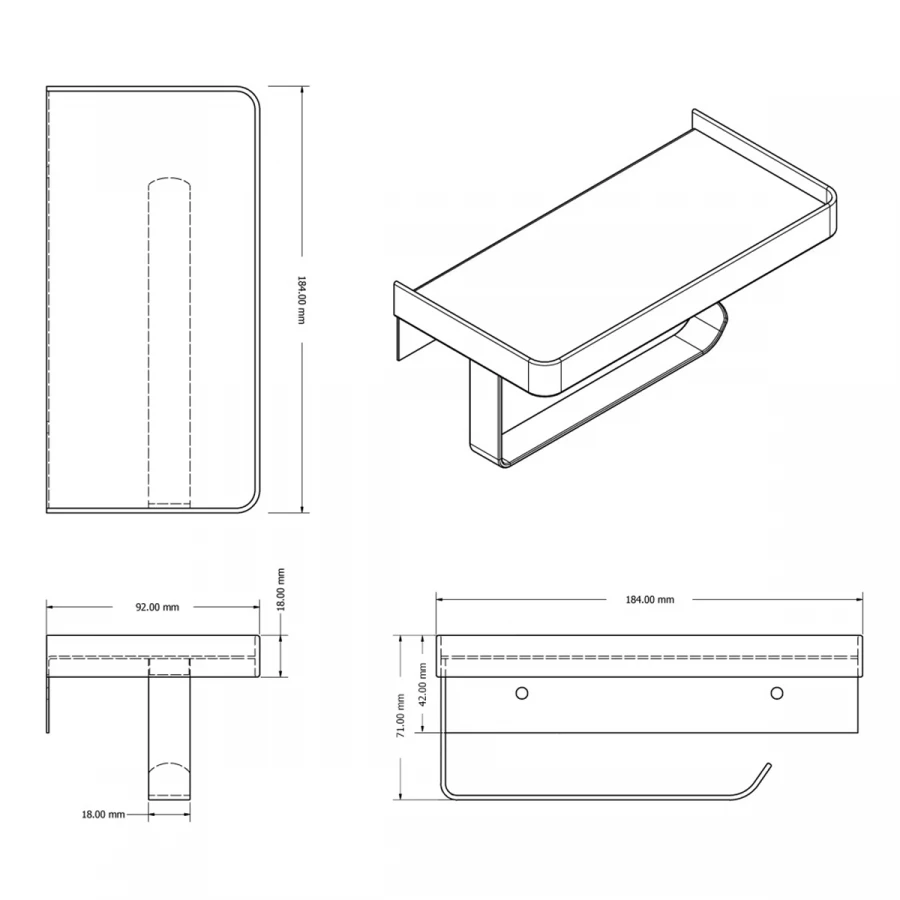 Бумагодержатель Azario Altre с полкой для телефона черный матовый AZ688B