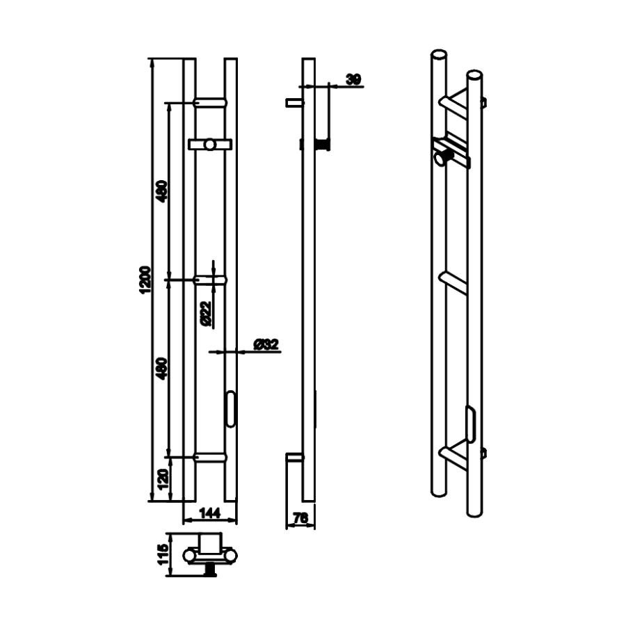 Полотенцесушитель электрический Boheme Duo 729-GM 120х14,4 см