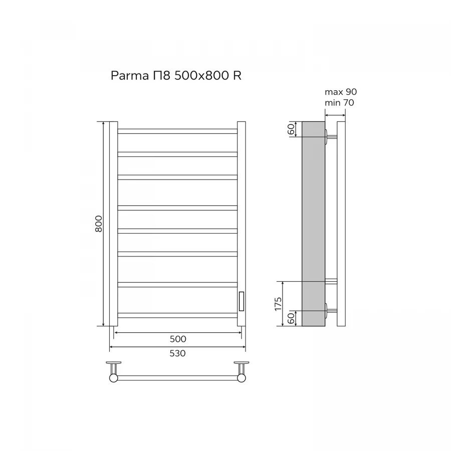 Полотенцесушитель электрический Azario Parma 8 секций тен справа белый AZ10858W 50x80 см
