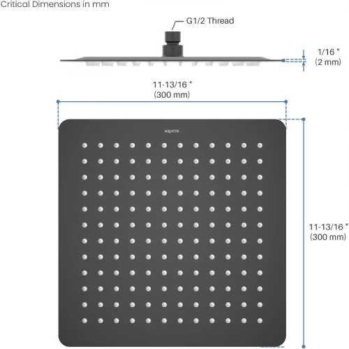 Квадратный верхний душ Aquatek матовый черный AQ2074MB 300*300*2 мм