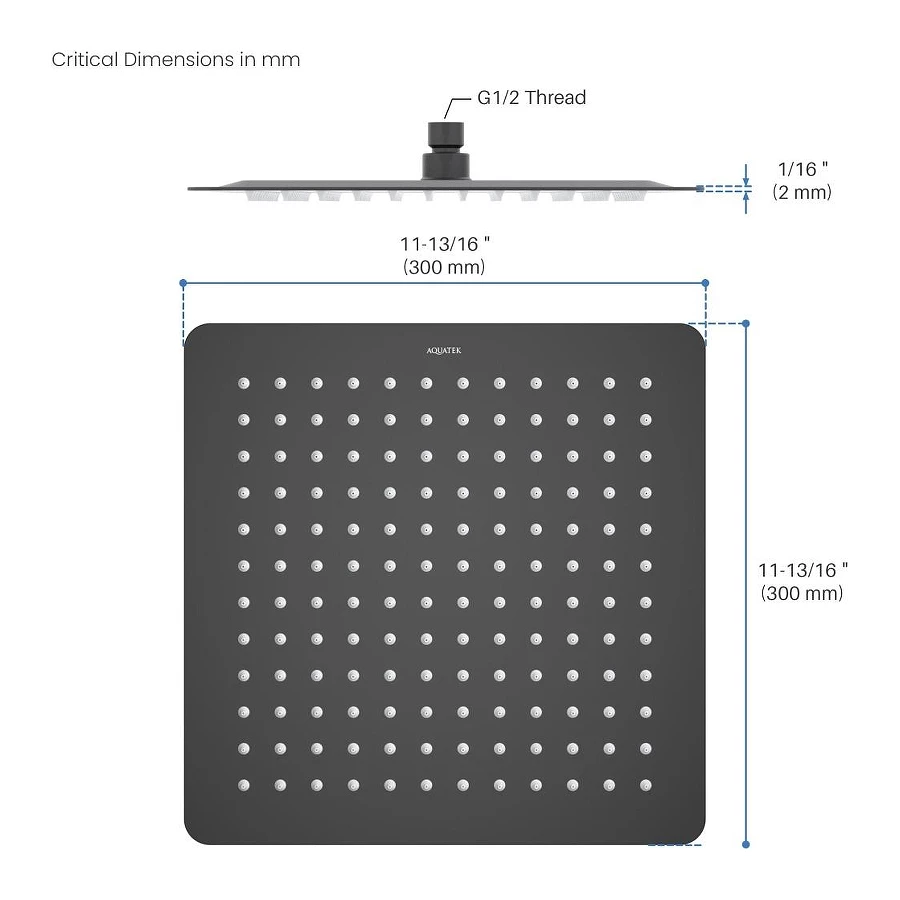 Квадратный верхний душ Aquatek матовый черный AQ2074MB 300*300*2 мм