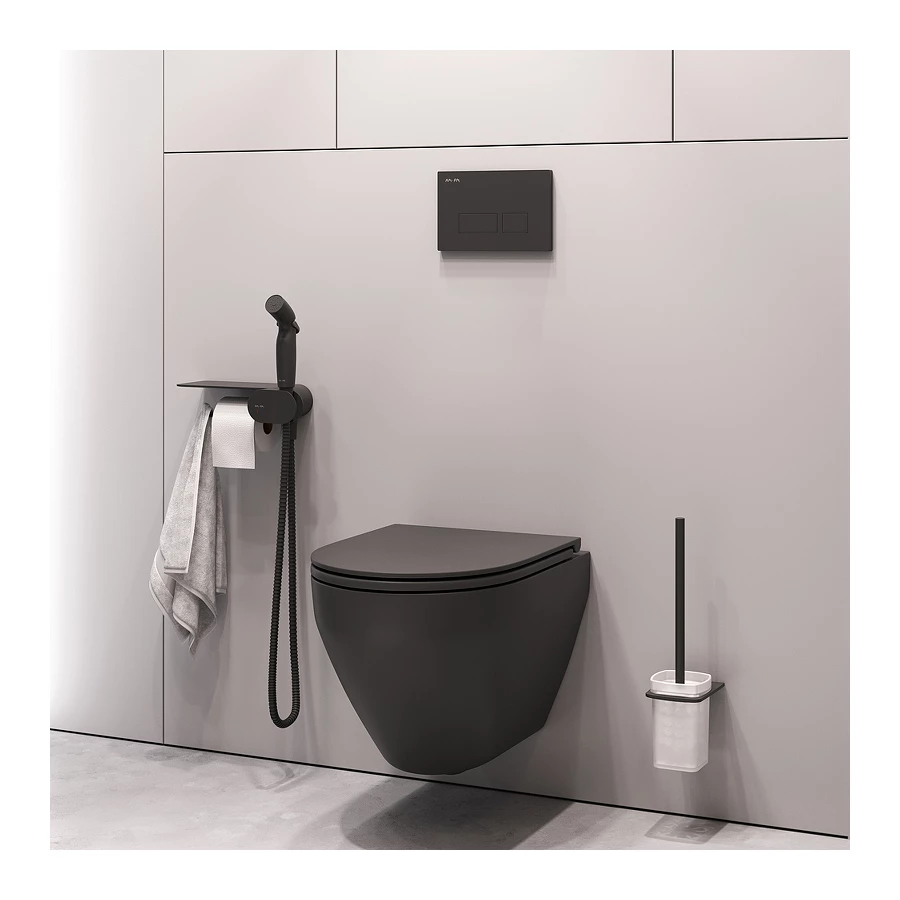 Набор подвесной унитаз с гигиеническим душем Am Pm Spirit V2.0 черный CK70H1103B