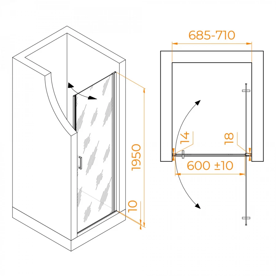 Душевая дверь RGW LE-003B Прозрачное 700 351200307-14 70х195 см