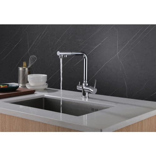 Смеситель Abber Emotion для кухни с подключением фильтра и выдвижной лейкой никель AF8814NG