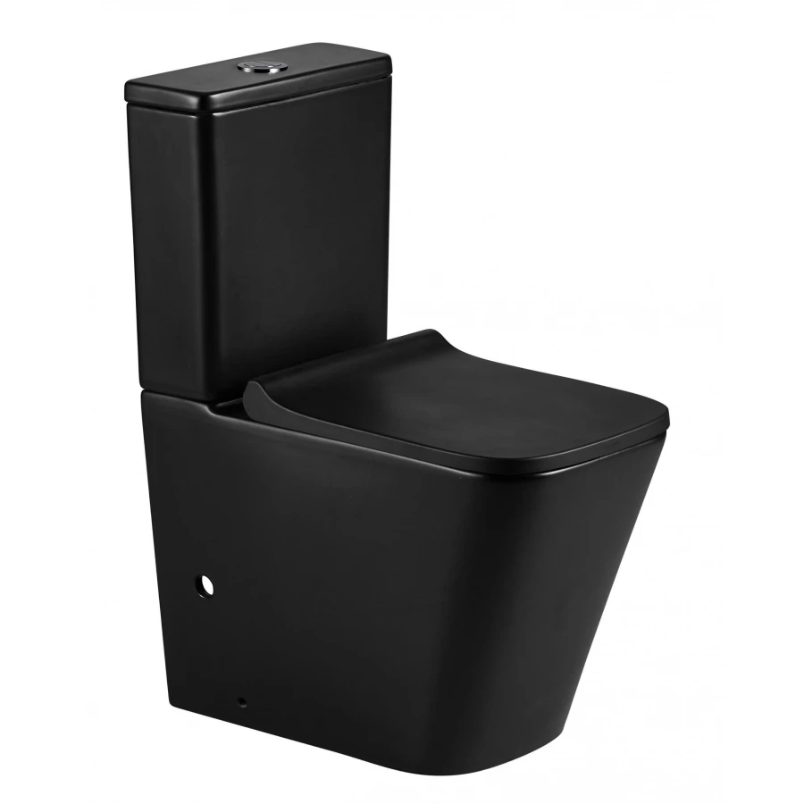 Унитаз-компакт напольный Azario Quadro безободковый с сидением микролифт и арматурой чёрный матовый AZ-2175-MB 60.5x34x81 см