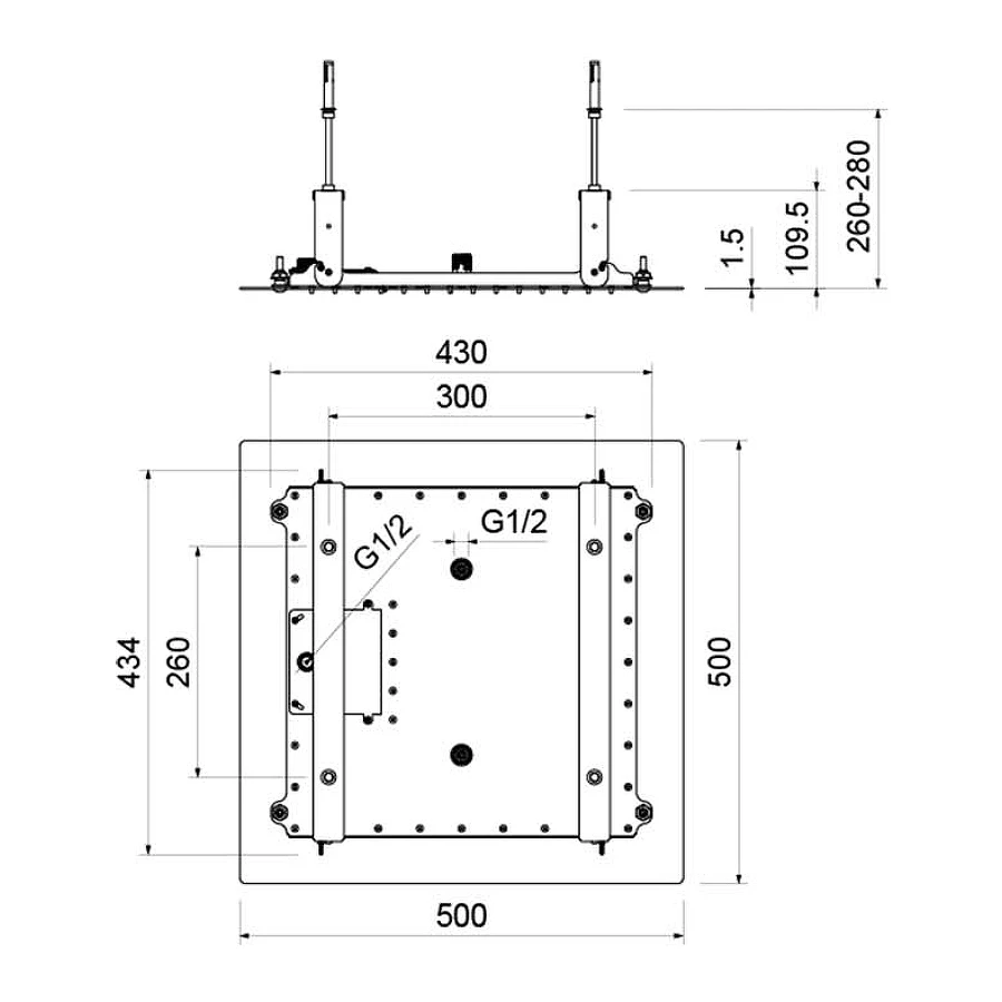 Верхний душ Aquatek 2 jet внешняя и скрытая часть AQ2082CR 500*500 мм
