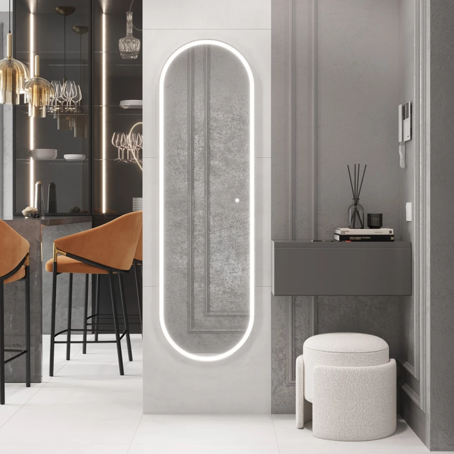 Зеркало овал Laparet Modus влагостойкое подсветка димер и антизапотевание подогрев mod. Arca.45*150 45х150 см