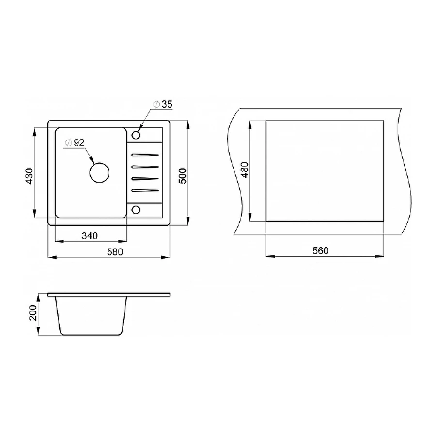 Кухонная мойка Granula Standart 5803, БАЗАЛЬТ 58х50 см