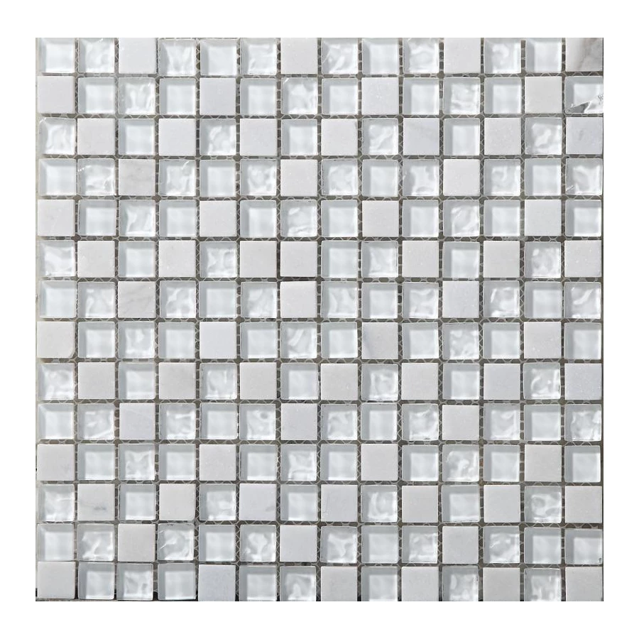 Мозаика Bonaparte Стеклянная с камнем Iceberg 20х20 глянцевая белая 30х30 см