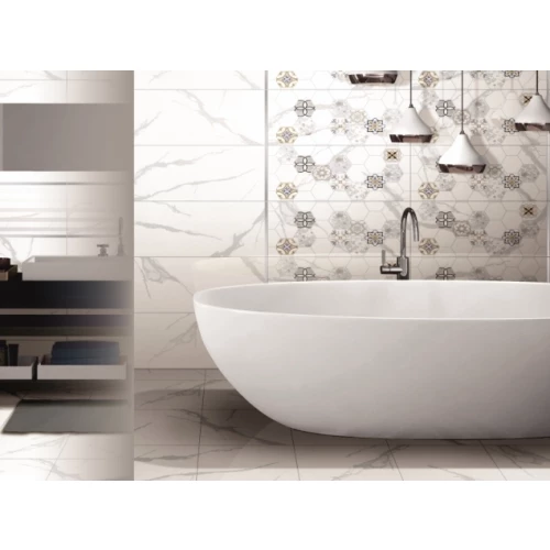 Плитка настенная Тянь Шань Киана Декор 1 Гексагон глянцевая белая 1,8 м2 TP3670H1 60х30 см