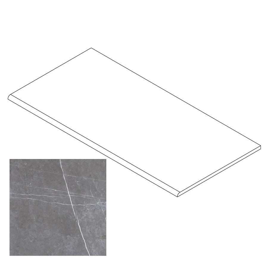 Ступень Gresse Simbel с завальцовкой камень серый с проседью матовая GRS05-05 120х29,5 см