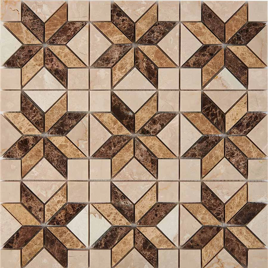 Мозаика Pixel mosaic Мрамор Botticino Dark Light Emperador чип 23x23 мм сетка Полированная Pix286 29,8х29,8 см