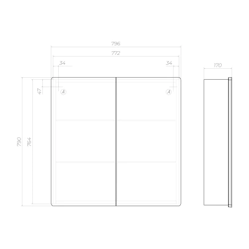 Зеркало шкаф Vigo Geometry Classic 800 навесной 118 79.6x79 см